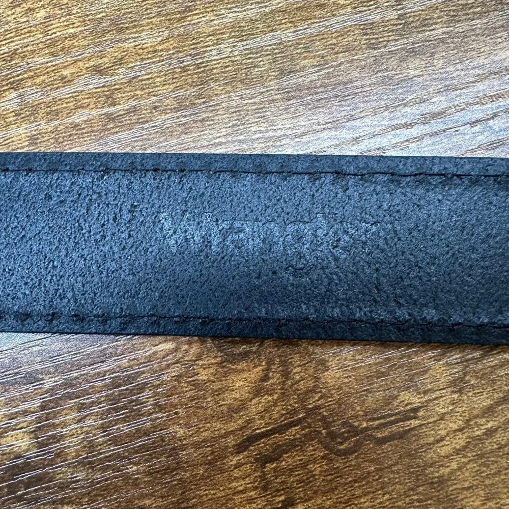 Wrangler Mens Black Genuine Leather Belt 46-48 Gunmetal Buckle 112327095